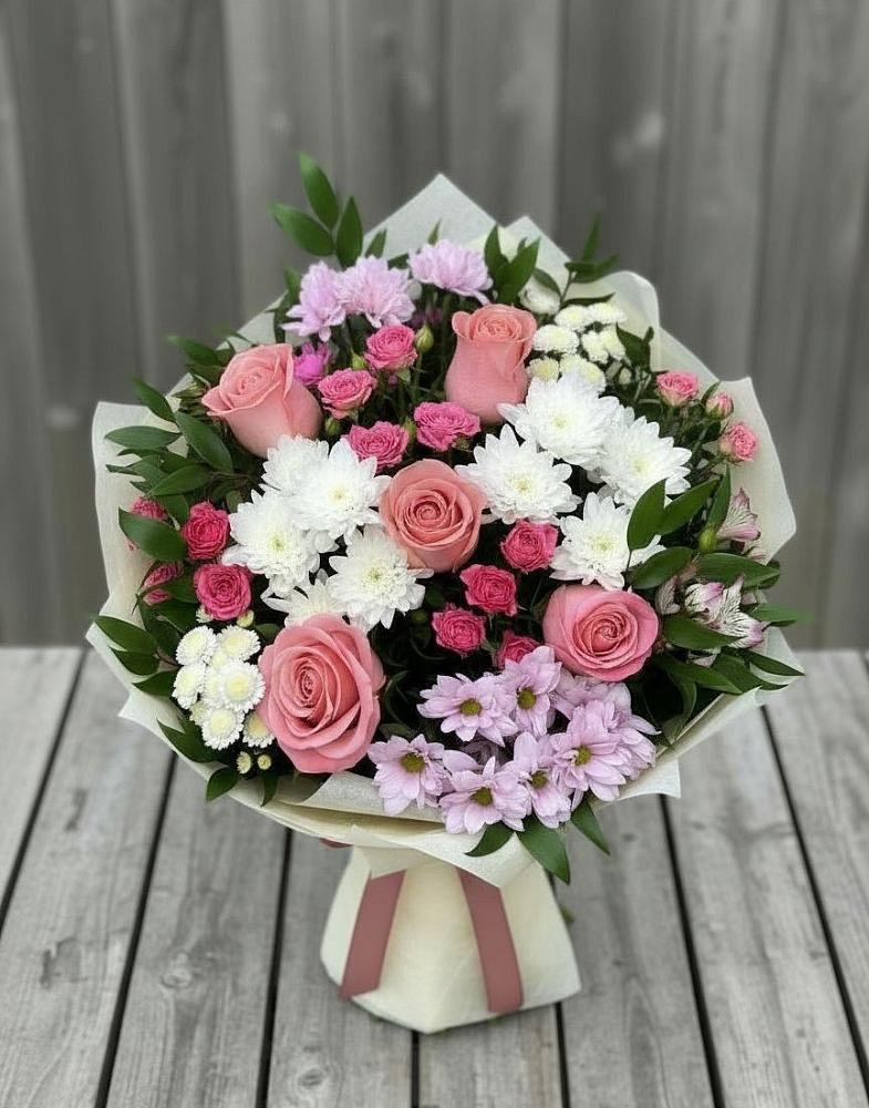 Букет цветов из: Альстромерии, Гвоздики, Розы и Хризантемы в Григорьевское