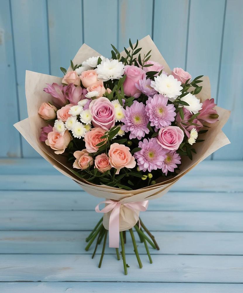 Букет цветов из: Хризантемы, Розы и Альстромерии в Григорьевское