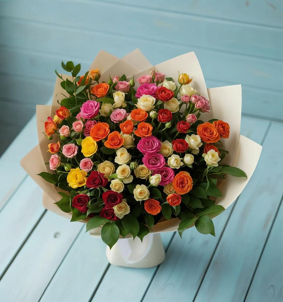 Букет Микс из разноцветных кустовых роз в Григорьевское