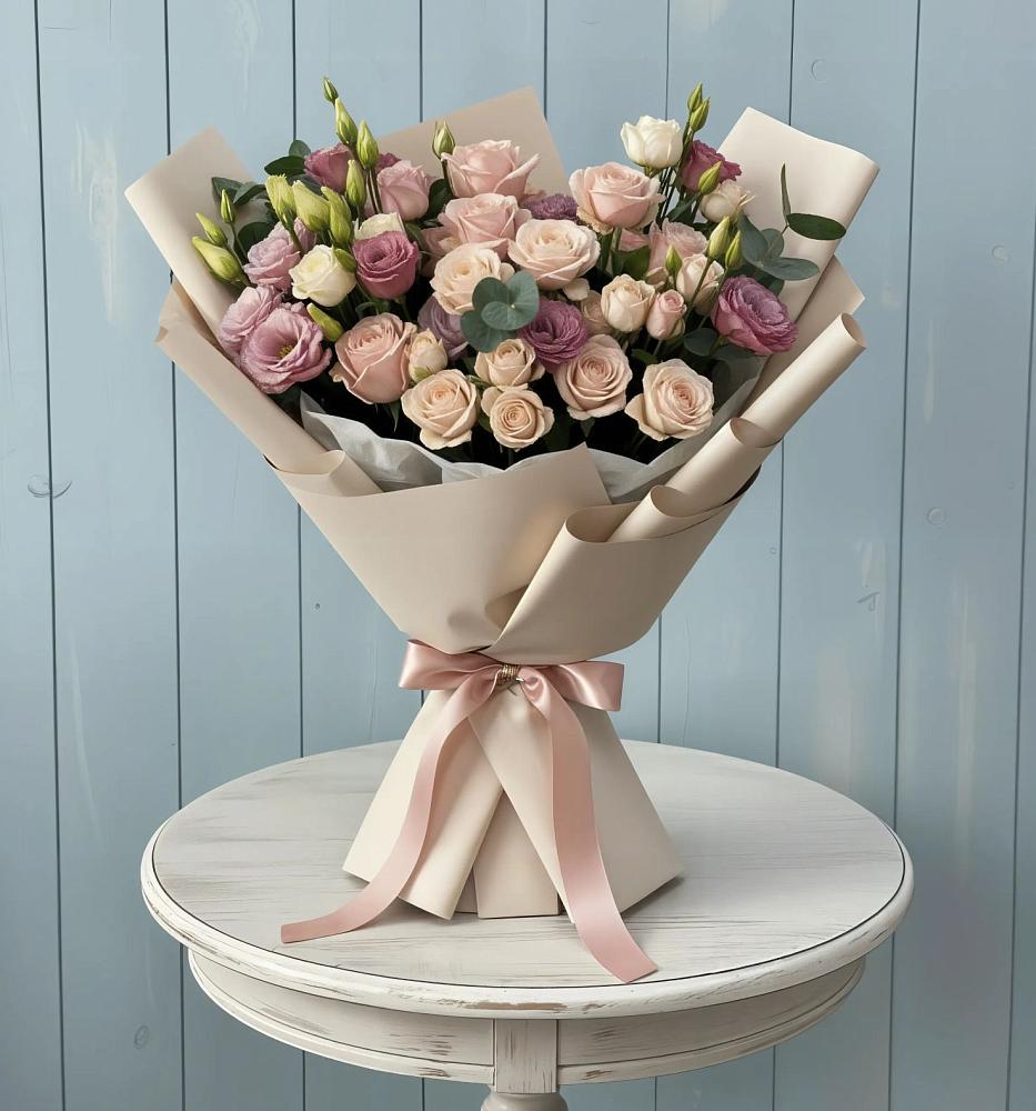 Букет цветов из: Розы и Лизиантусы в Григорьевское