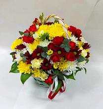 Цветочная композиция из Хризантемы и Розы в корзине в Григорьевское