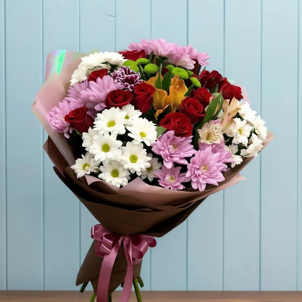 Букет цветов из: Розы, Хризантемы и Альстромерии в Григорьевское